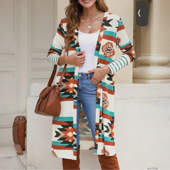 Sweaters - CARDIGAN DUSTER - aztec stripe MEDIUM NWOT